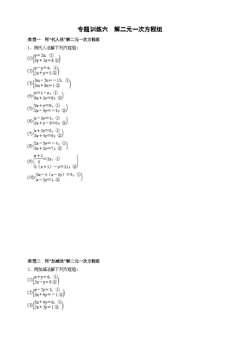 专题训练六　解二元一次方程组01