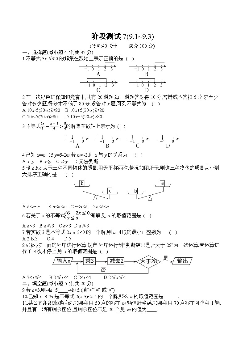 人教版数学七年级下册阶段测试7(9.1~9.3)01