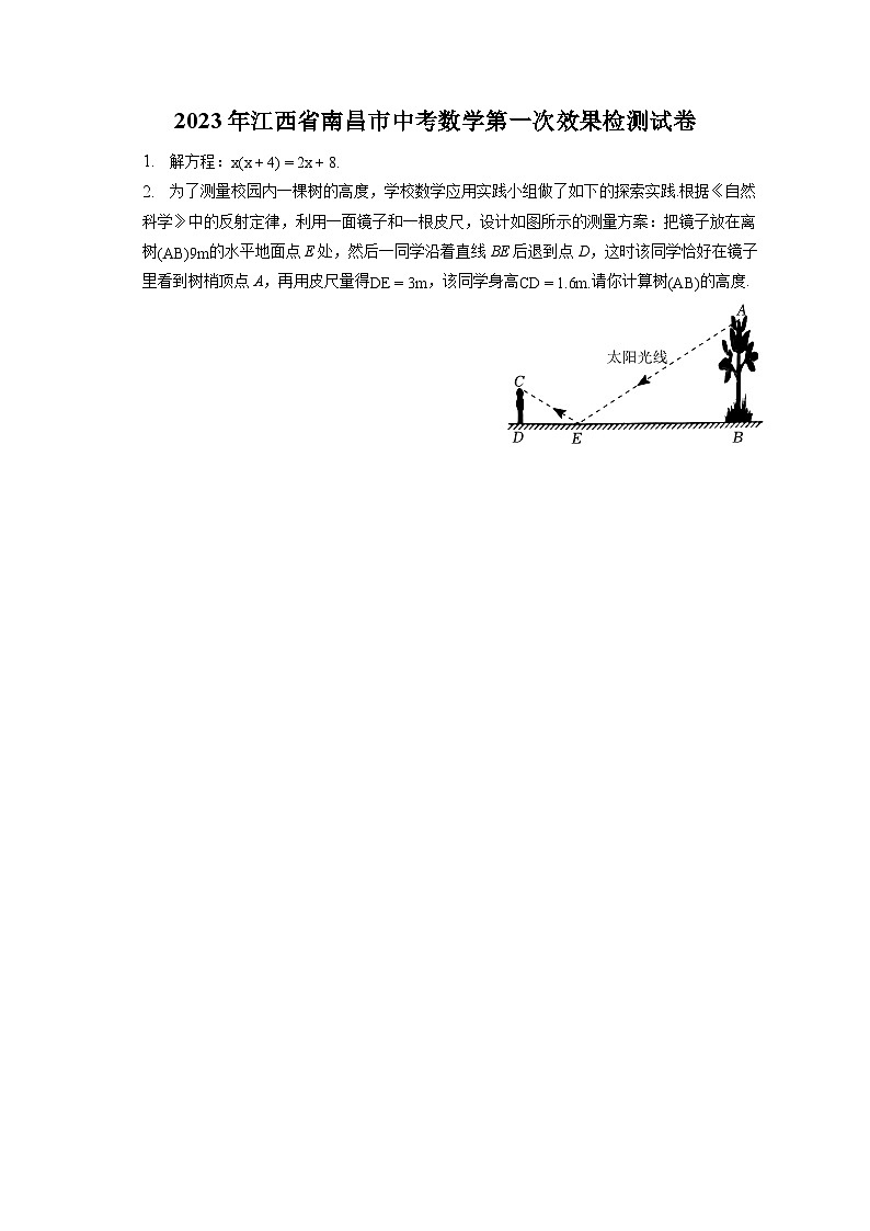 2023年江西省南昌市中考数学第一次效果检测试卷（含解析）第1页