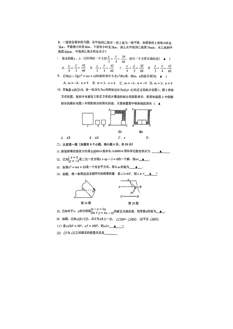 浙江省杭州市富阳区永兴学校初中部2022-2023学年七年级下学期期中数学试卷02
