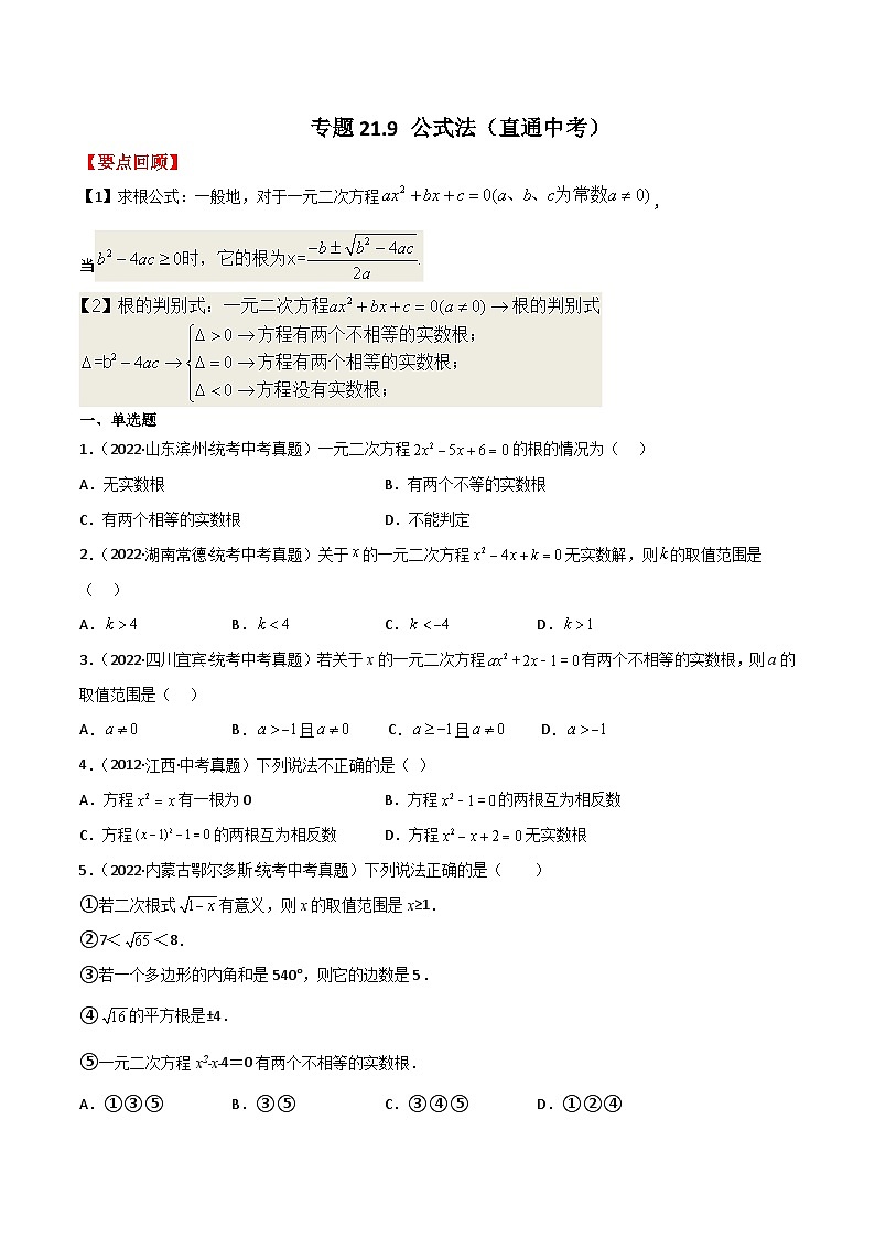 专题21.9 公式法（直通中考）-2023-2024学年九年级数学上册基础知识专项突破讲与练（人教版）01
