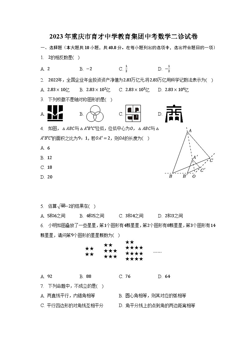 2023年重庆市育才中学教育集团中考数学二诊试卷（含解析）01