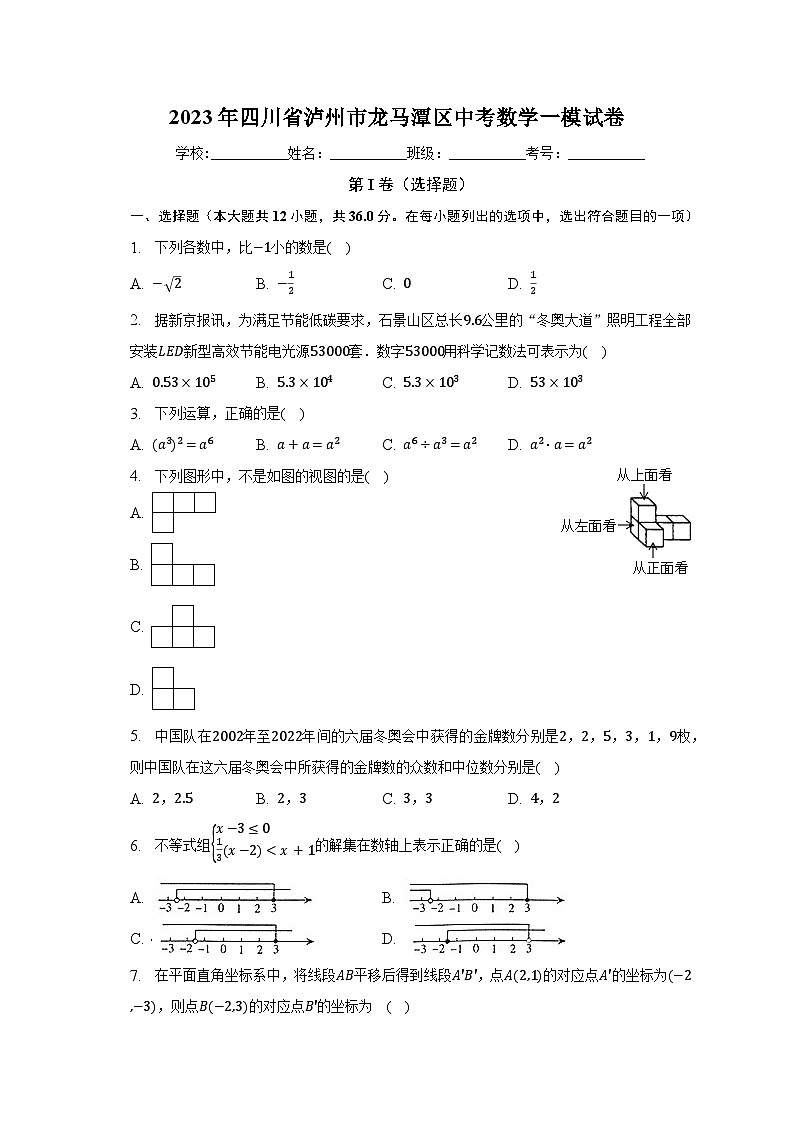 2023年四川省泸州市龙马潭区中考数学一模试卷（含解析）第1页