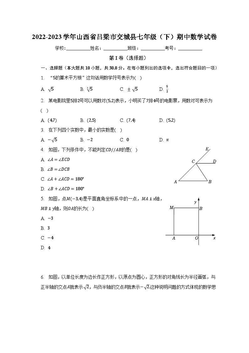 2022-2023学年山西省吕梁市交城县七年级（下）期中数学试卷（含解析）第1页