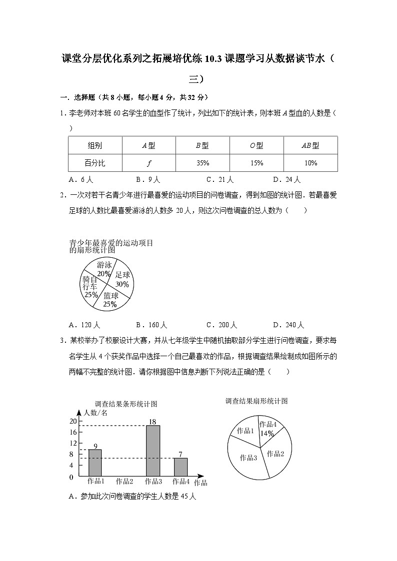 课堂分层优化系列之拓展培优练10.3课题学习从数据谈节水（三）01