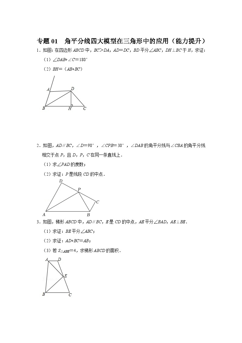 专题01  角平分线四大模型在三角形中的应用（能力提升）-备战中考数学《重难点解读•专项训练》（全国通用）01