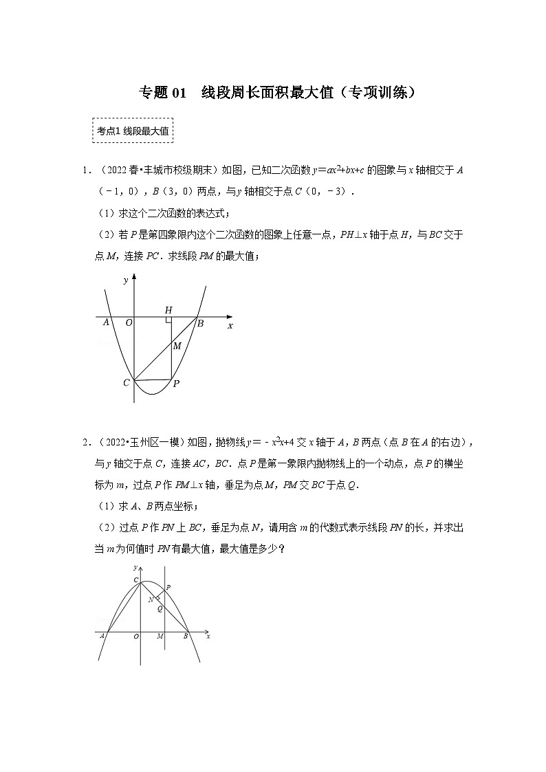 专题01  二次函数压轴题-线段周长面积最大值（专项训练）（原卷版）第1页