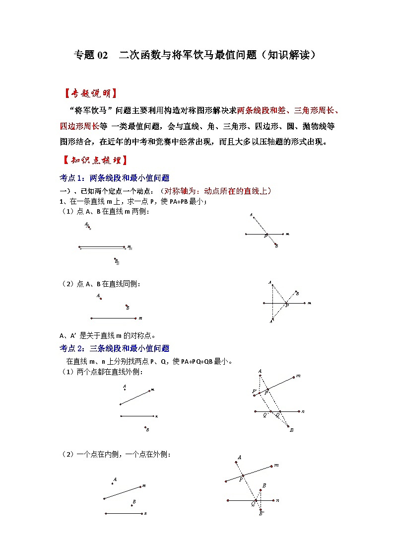 专题02 二次函数与将军饮马最值问题（知识解读）-备战中考数学《重难点解读•专项训练》（全国通用）（原卷版）第1页