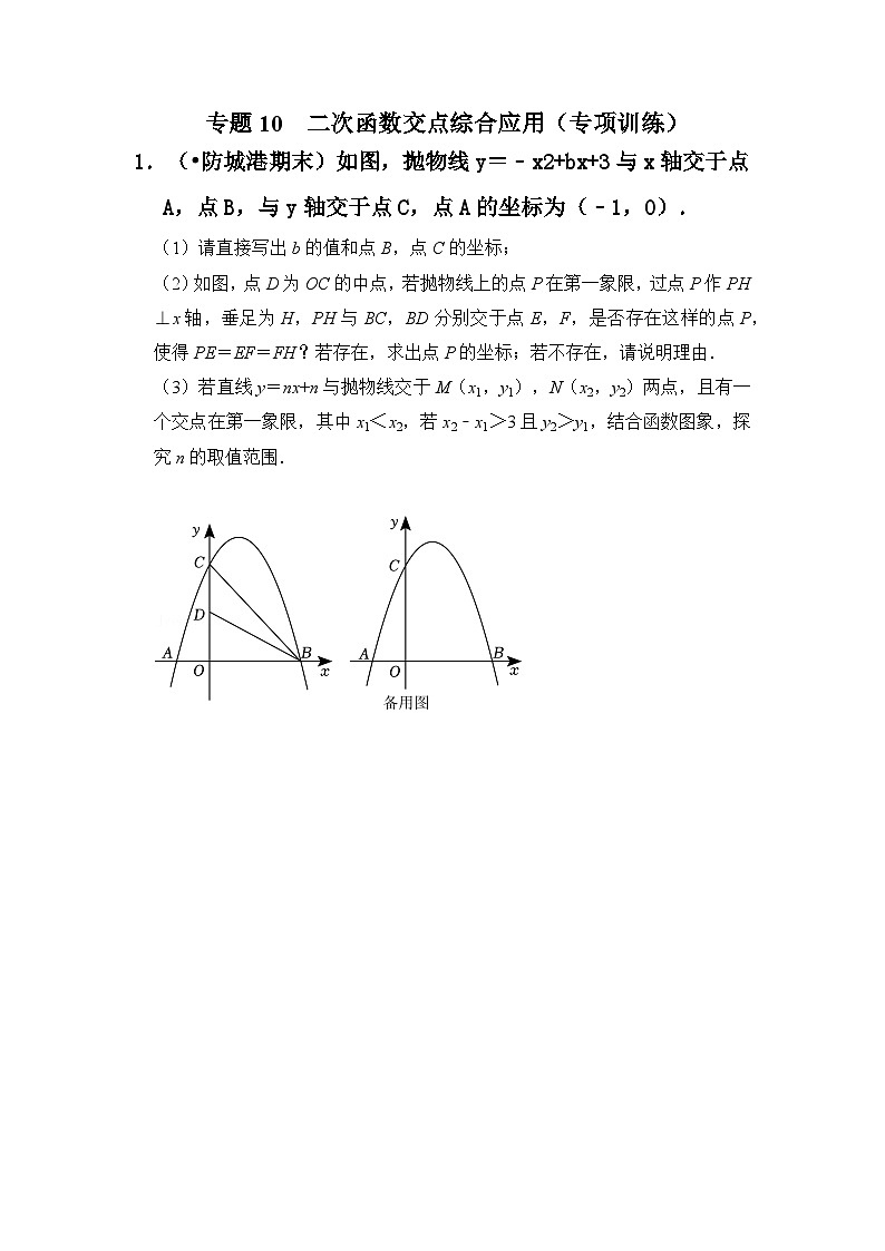 专题10  二次函数交点综合应用（专项训练）（原卷版）第1页