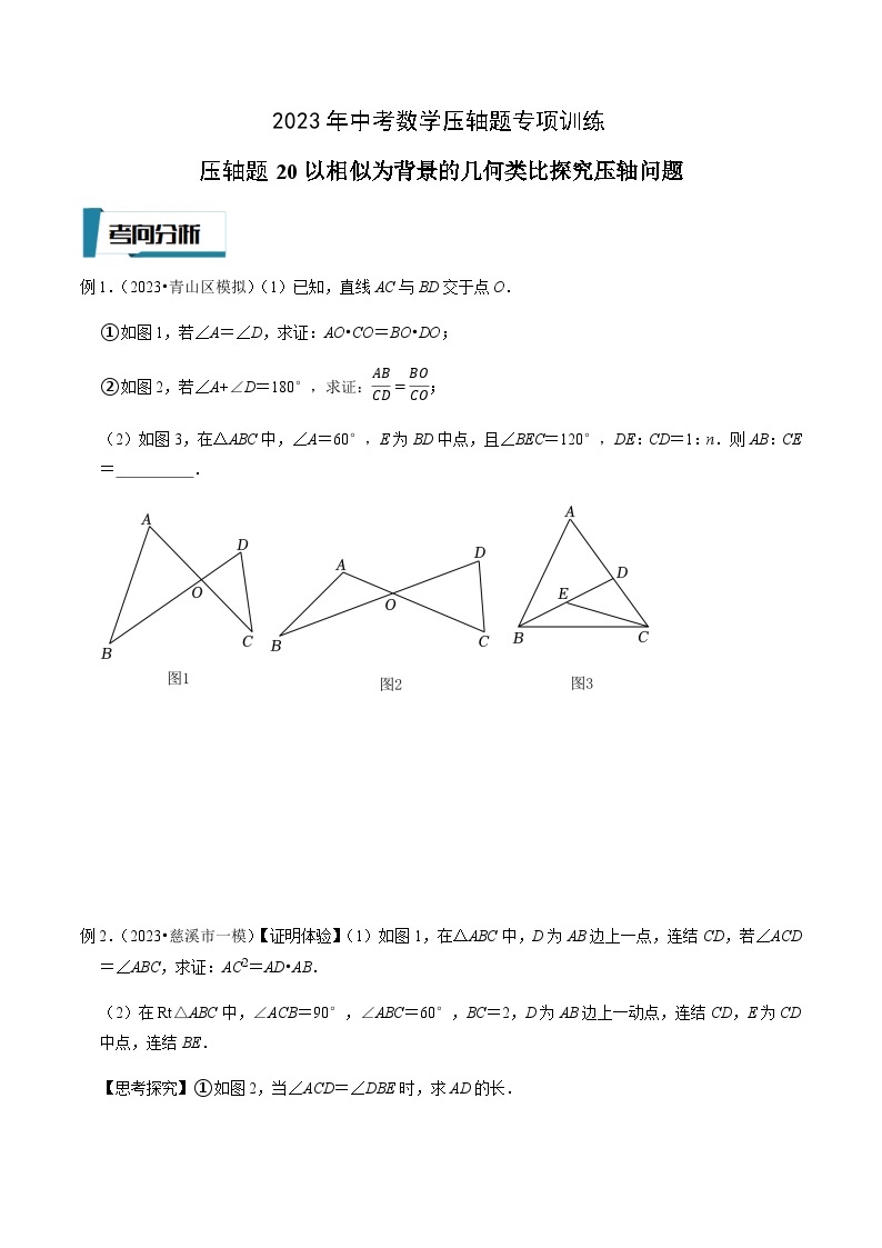 压轴题20以相似为背景的几何类比探究压轴问题-2023年中考数学压轴题专项训练（全国通用）01