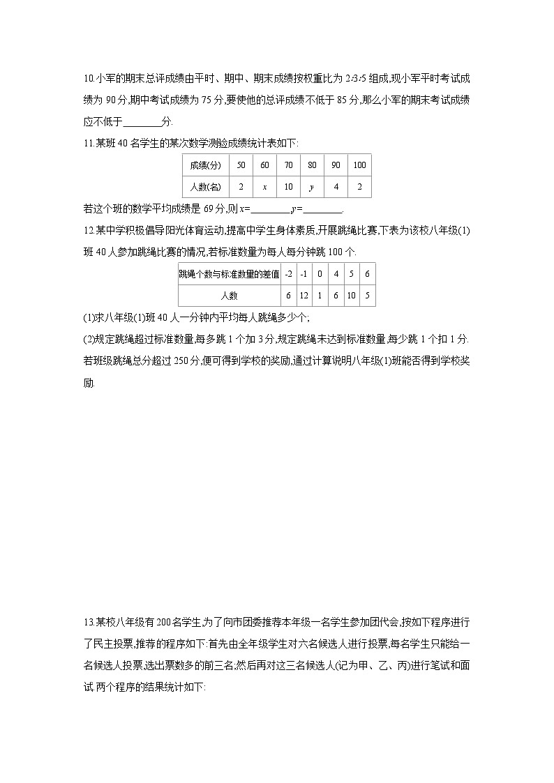 20.1.3 加权平均数 初中数学华东师大版八年级下册同步课时练习(含答案)03