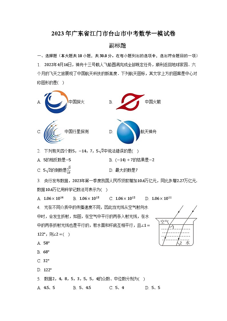2023年广东省江门市台山市中考数学一模试卷（含解析）第1页