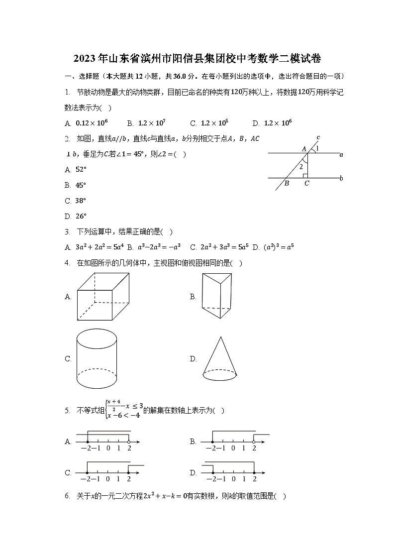 2023年山东省滨州市阳信县集团校中考数学二模试卷第1页
