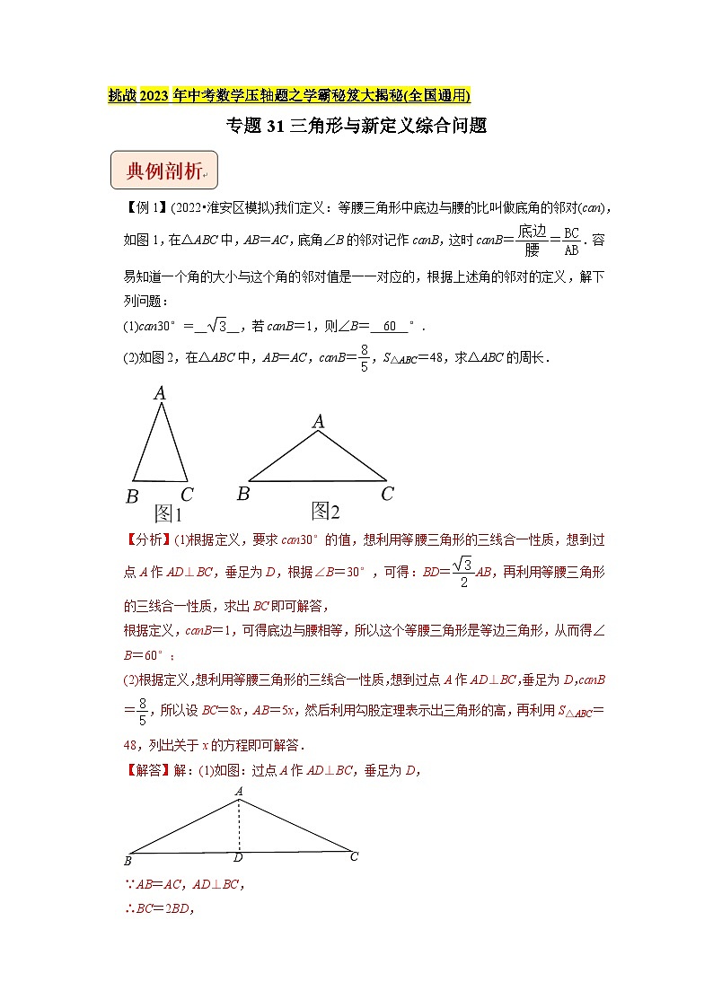 专题31三角形与新定义综合问题-挑战2023年中考数学压轴题之学霸秘笈大揭秘（教师版含解析）第1页