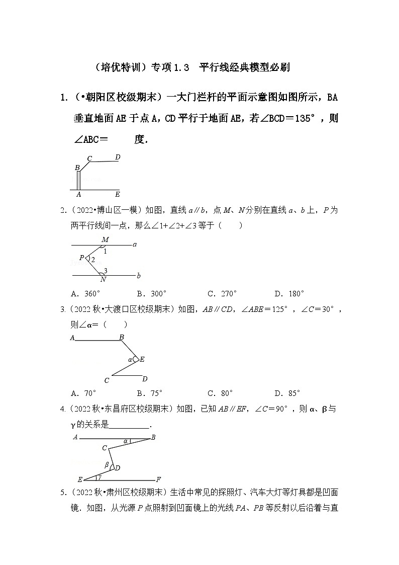 （培优特训）专项1.3 平行线经典模型必刷-七年级数学下册《同步考点解读•专题训练》（浙教版）（原卷版）第1页