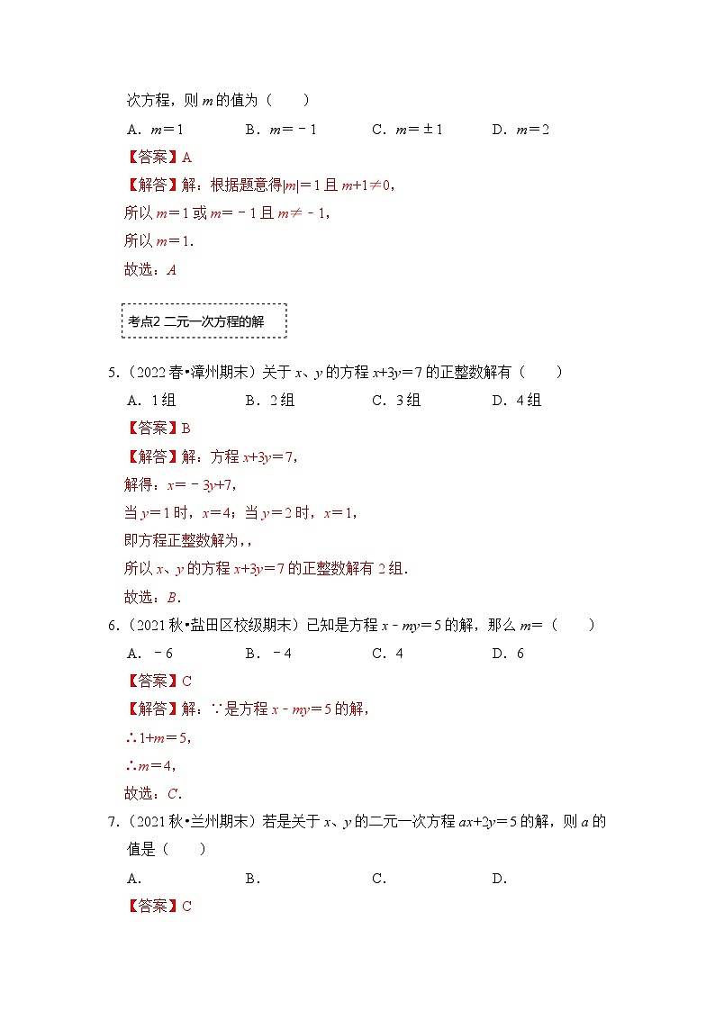 专题2.1 二元一次方程（专项训练）-七年级数学下册《同步考点解读•专题训练》（浙教版）02
