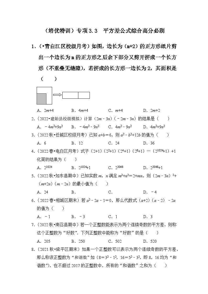 （培优特训）专项3.3 平方差公式综合高分必刷-七年级数学下册《同步考点解读•专题训练》（浙教版）01