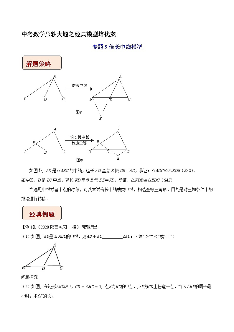 专题5倍长中线模型-中考数学压轴大题之经典模型培优案（全国通用）（解析版）第1页
