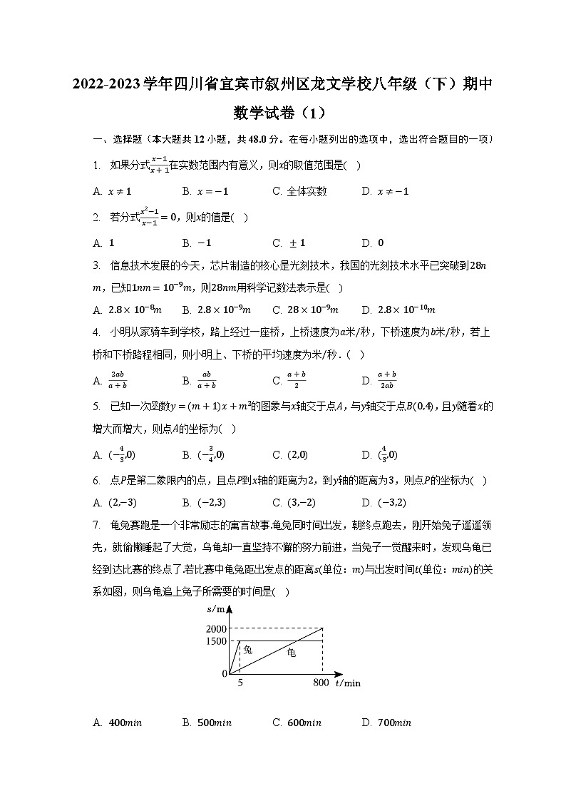 2022-2023学年四川省宜宾市叙州区龙文学校八年级（下）期中数学试卷（1）（含解析）第1页