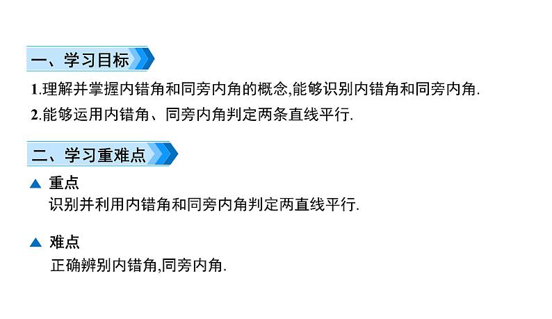 初中数学北师版七年级下册教学课件 第2章  相交线与平行线 4课题　利用内错角、同旁内角判定两直线平行第2页