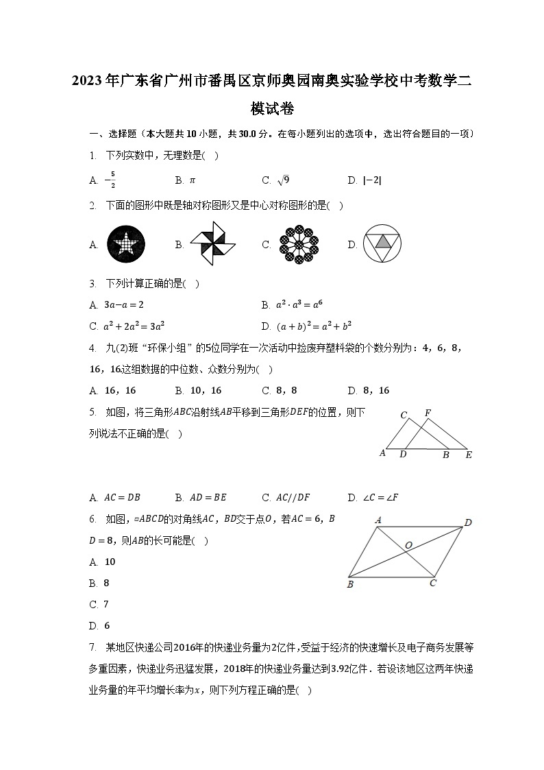 2023年广东省广州市番禺区京师奥园南奥实验学校中考数学二模试卷（含解析）01