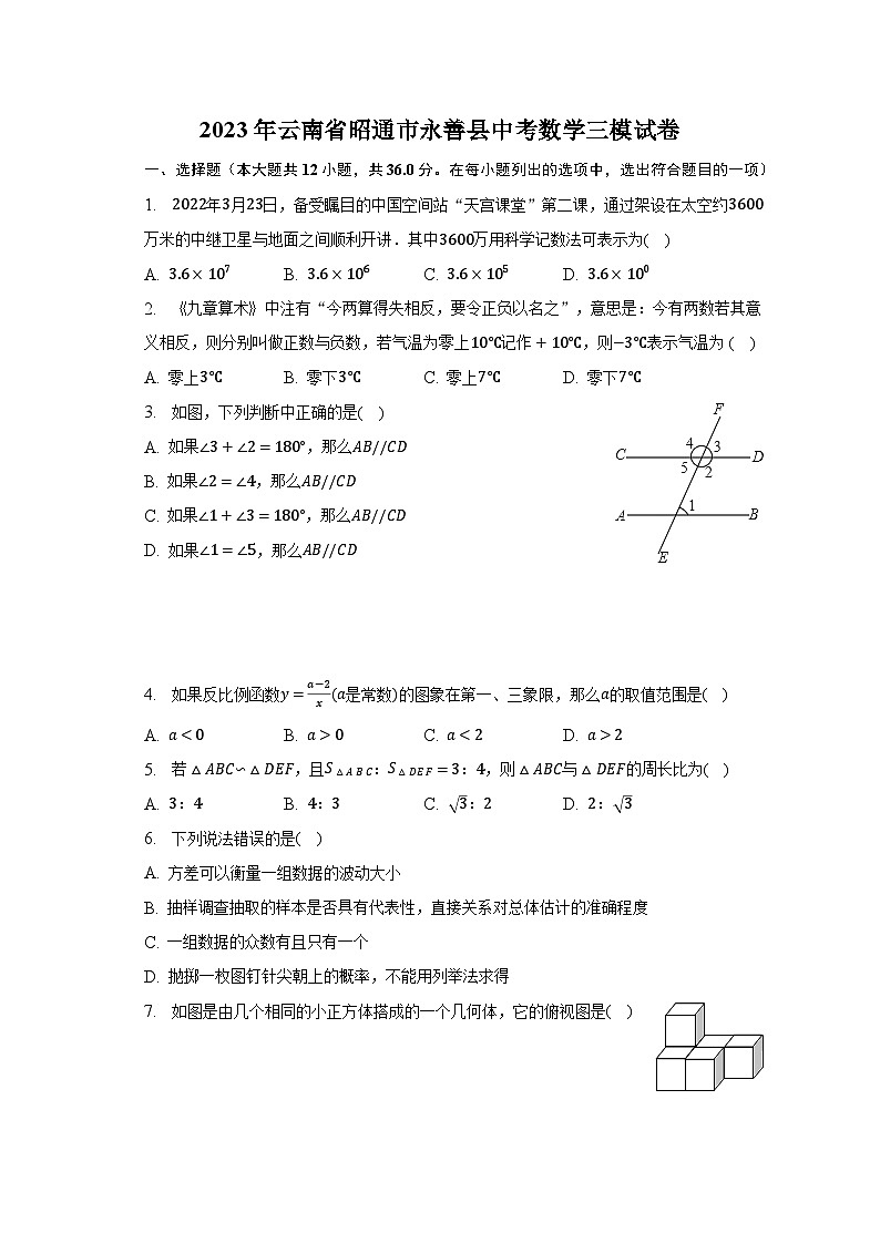 2023年云南省昭通市永善县中考数学三模试卷（含解析）01