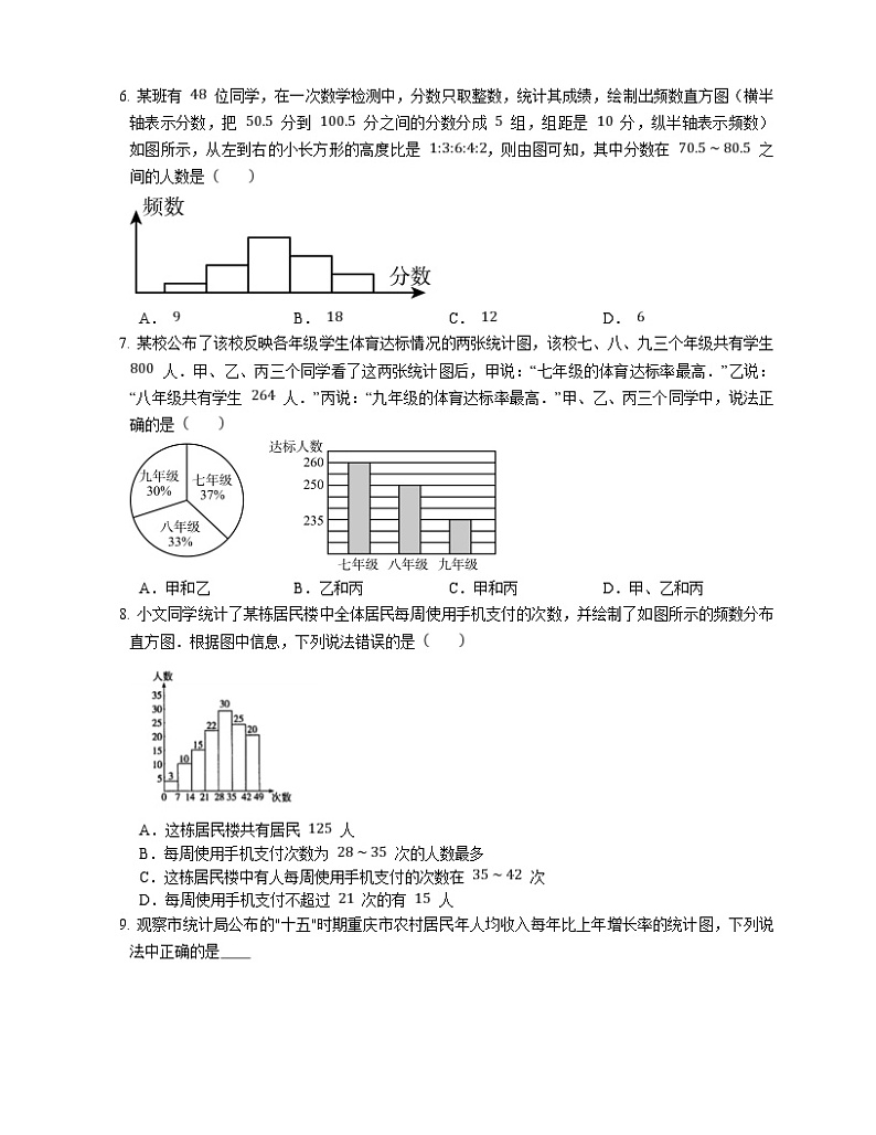 浙教版数学七年级下册同步练习6.5 频数直方图  同步练习（含解析）02