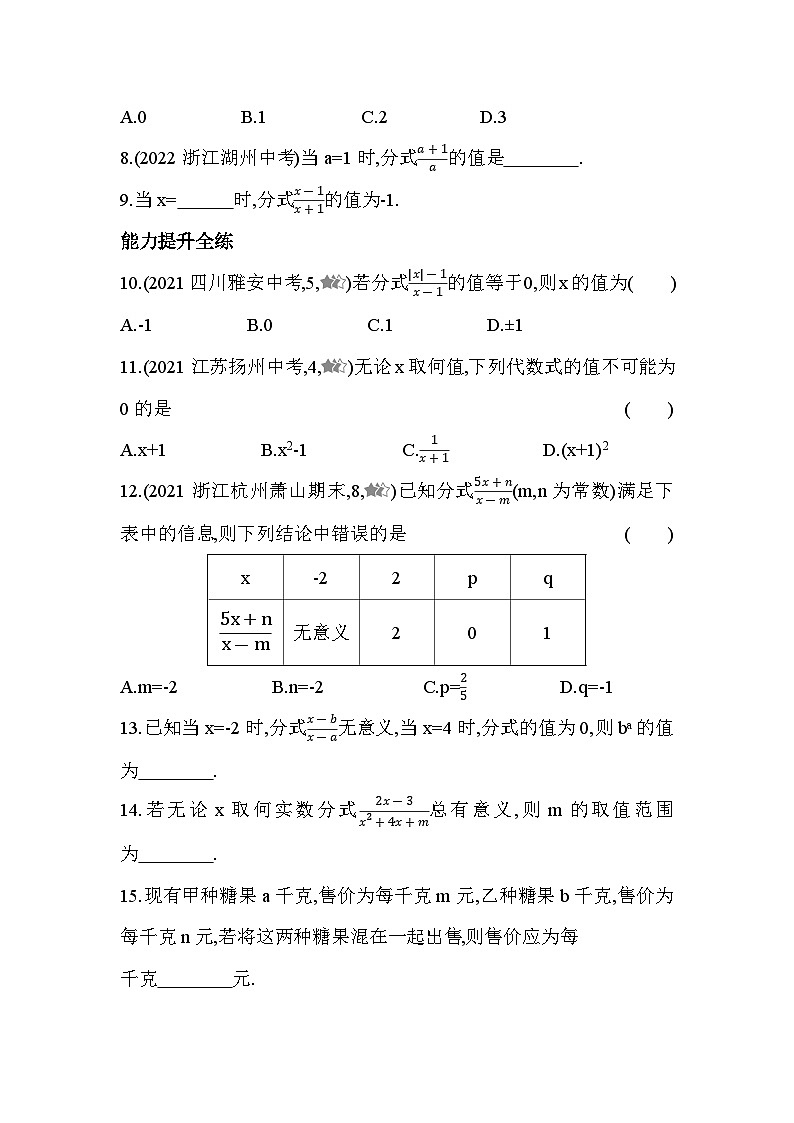 5.1 分式  浙教版数学七年级下册同步练习(含解析)02