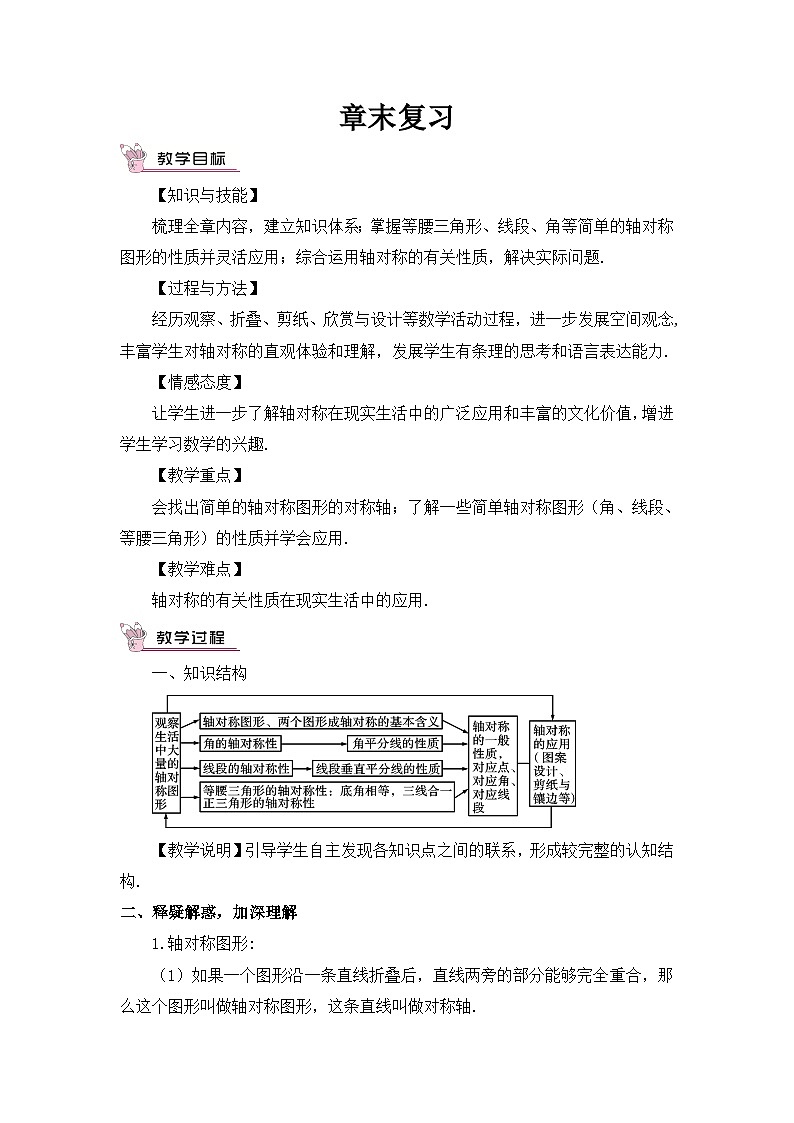 七年级下册数学（北师版）教案 第五章 生活中的轴对称 章末复习01