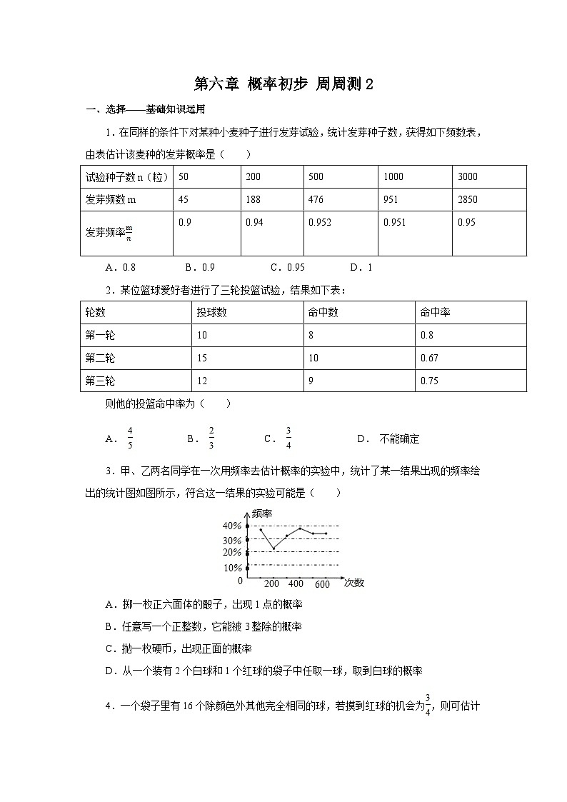 北师版初中数学七年级下册 第六章 概率初步 周周测2第1页