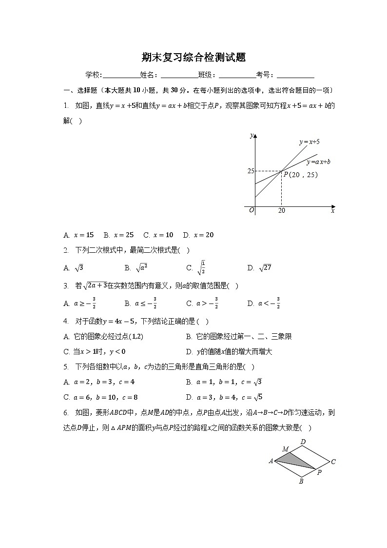 2022-2023学年人教版八年级数学下册期末复习综合检测试题01