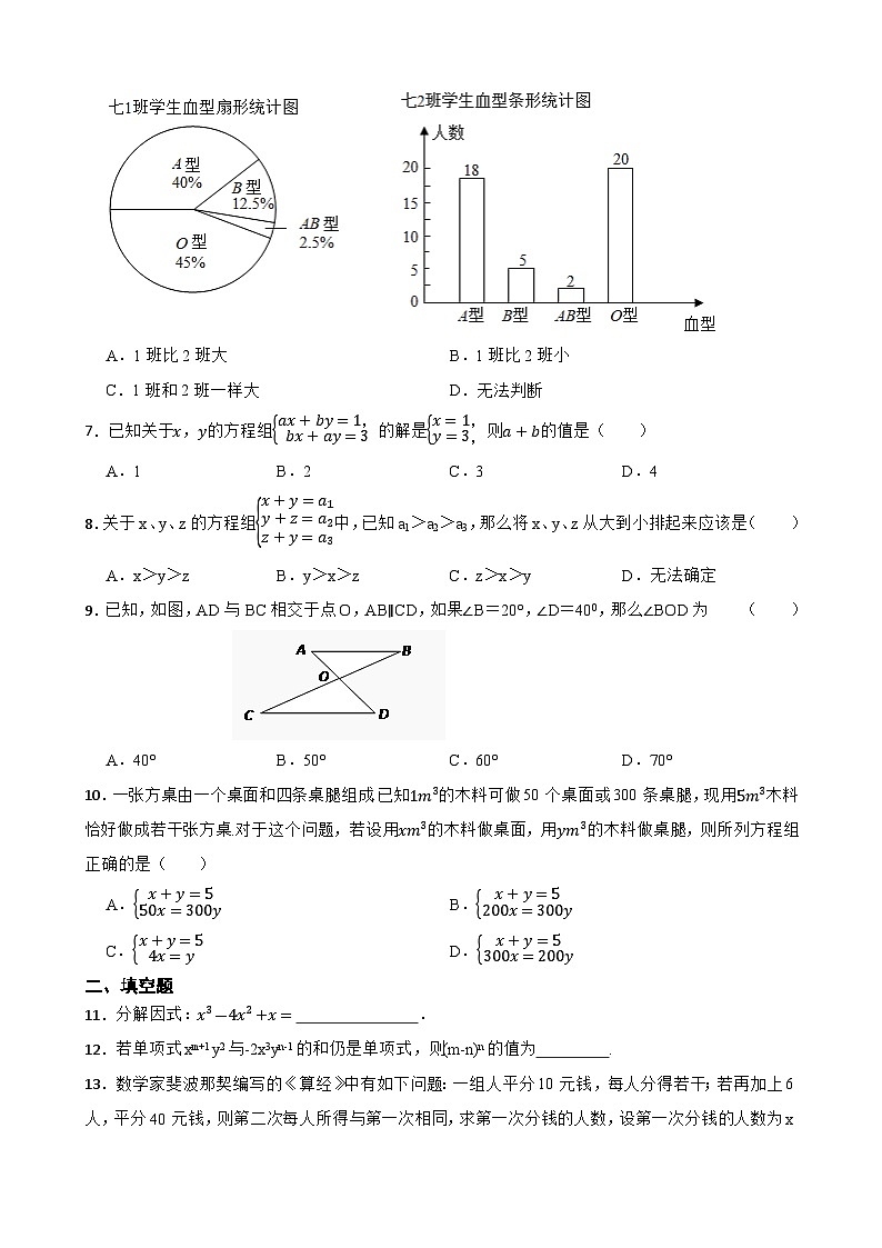 浙教版数学七年级下学期期末练习(含答案)第2页