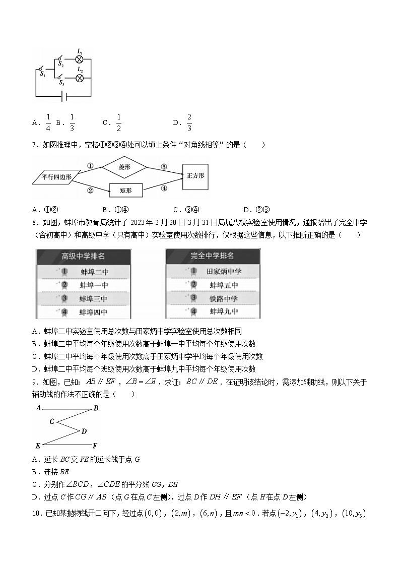 2023年安徽省蚌埠市蚌山区中考三模数学试题（含答案）02