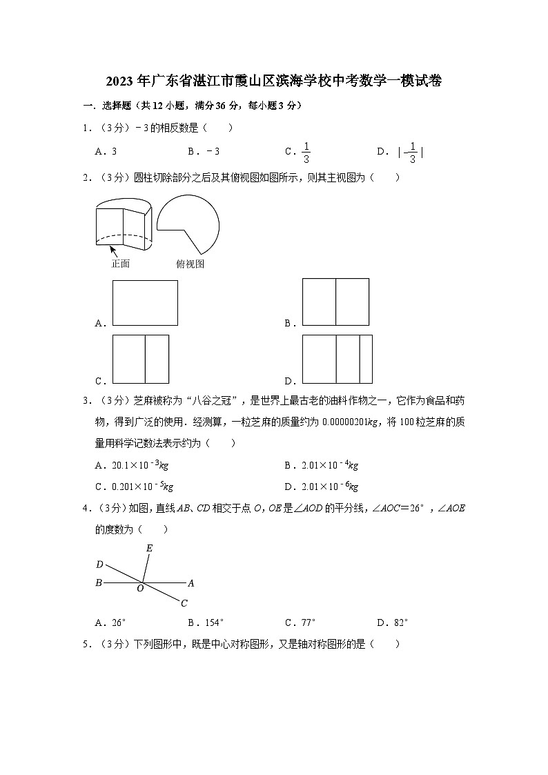 2023年广东省湛江市霞山区滨海学校中考数学一模试卷01