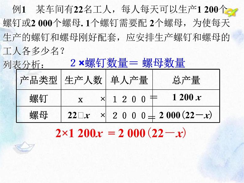 配套问题(实际问题与一元一次方程)课件PPT第5页