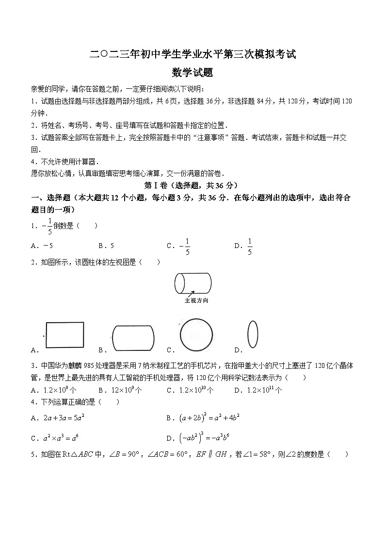2023年山东省聊城市莘县中考三模数学试题（含答案）01