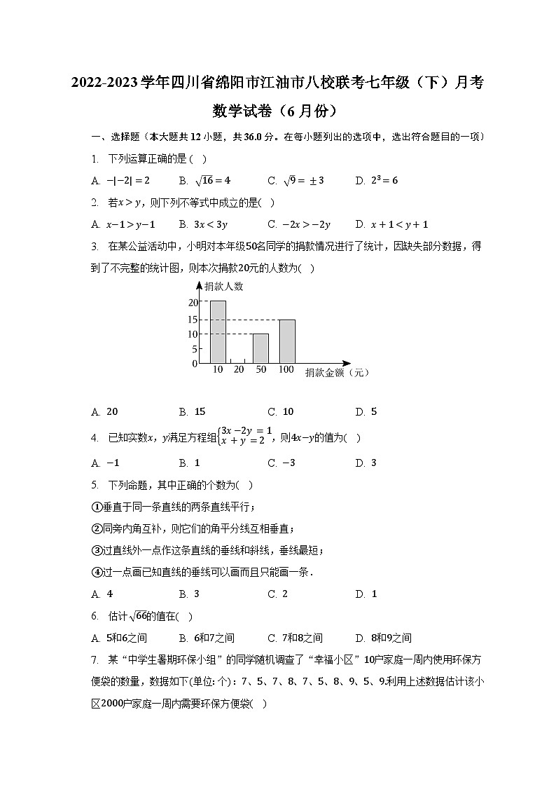 2022-2023学年四川省绵阳市江油市八校联考七年级（下）月考数学试卷（6月份）（含解析）01