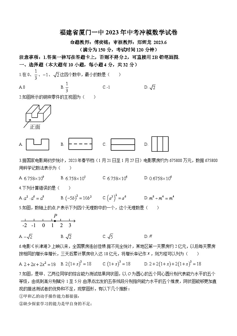 2023年福建省厦门一中中考模拟数学试题（含答案）01