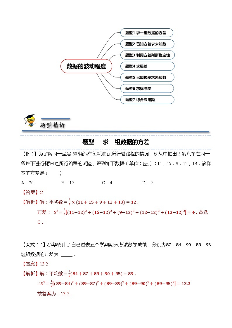 20.2 数据的波动程度-【题型分类归纳】2022-2023学年八年级数学下册同步讲与练（人教版）02