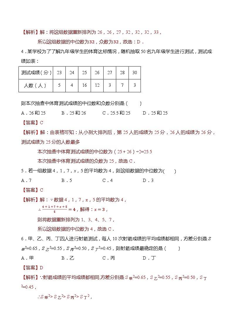 第二十章 数据的分析章末练习-【题型分类归纳】2022-2023学年八年级数学下册同步讲与练（人教版）02