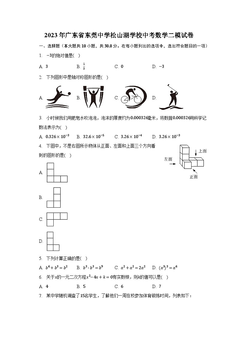 2023年广东省东莞中学松山湖学校中考数学二模试卷（含解析）第1页