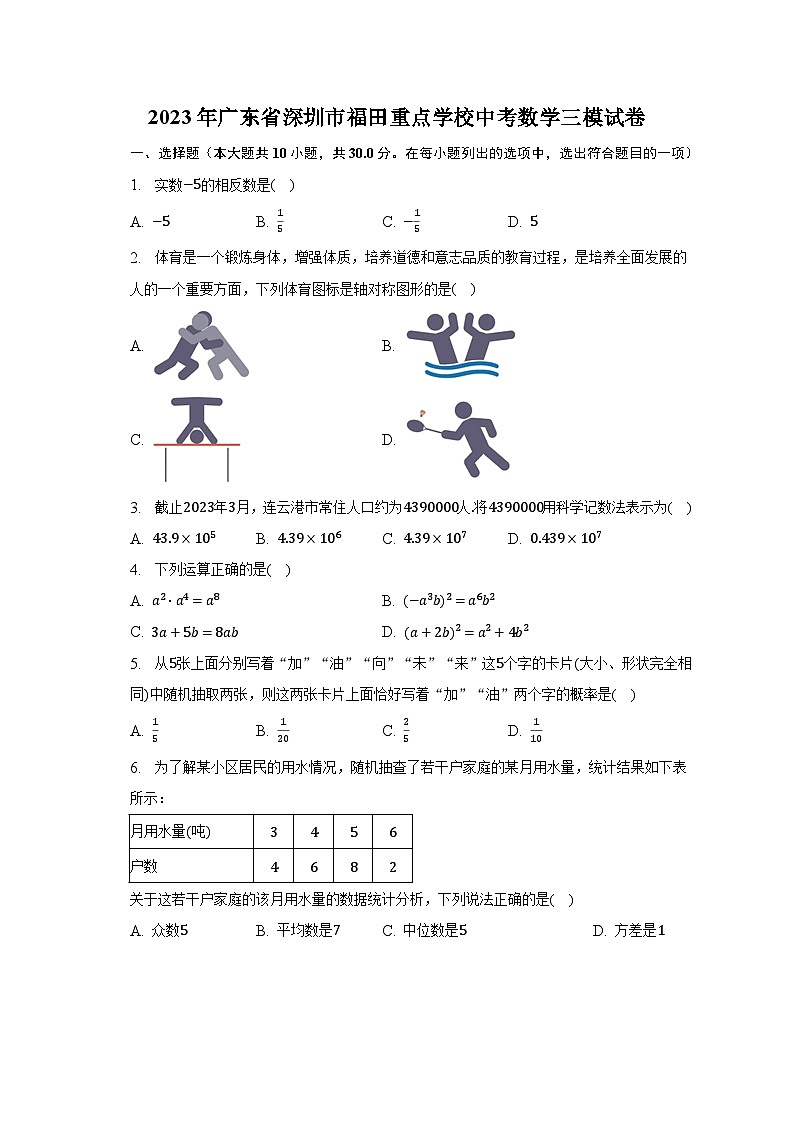 2023年广东省深圳市福田重点学校中考数学三模试卷第1页