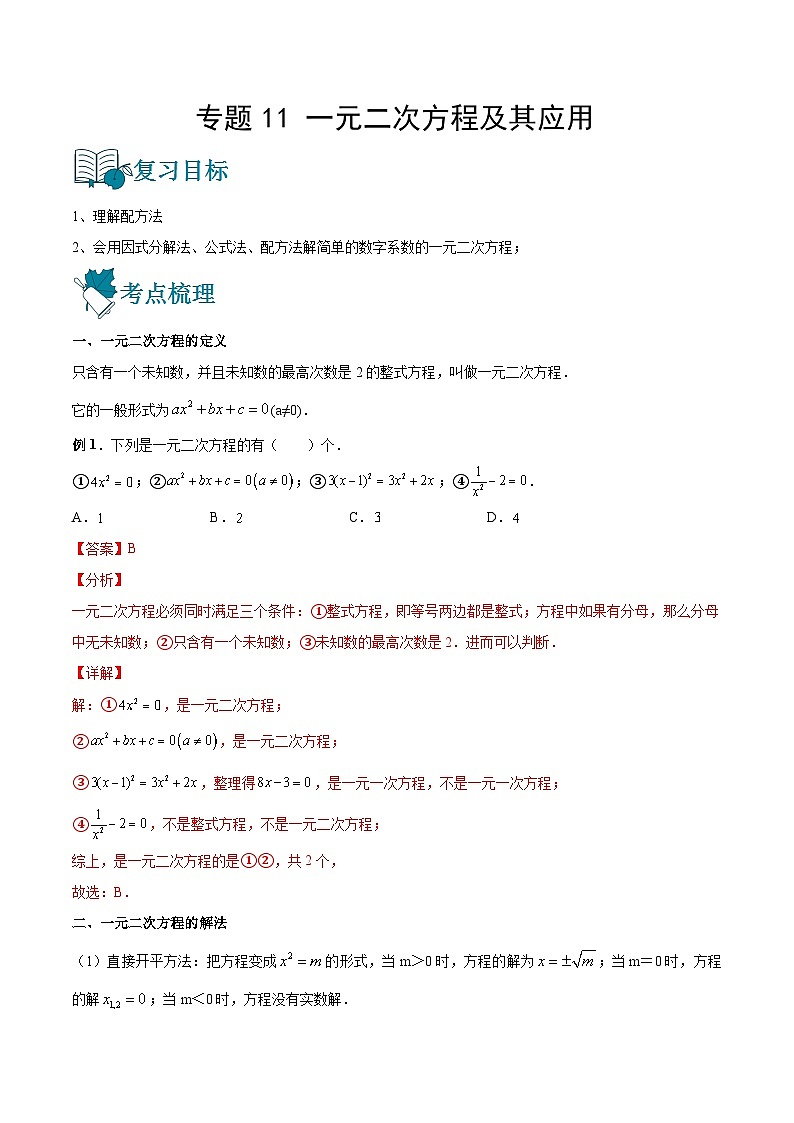 专题11 一元二次方程及其应用（讲通）-【讲通练透】中考数学一轮（全国通用）（教师版）第1页