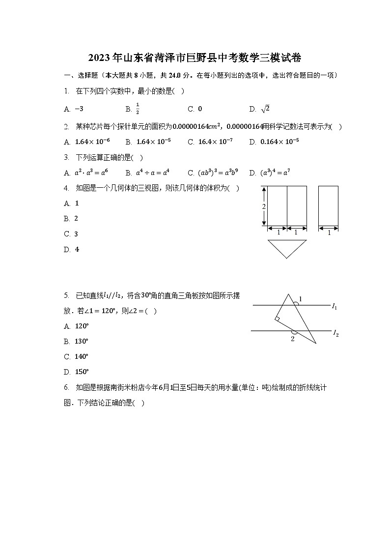 2023年山东省菏泽市巨野县中考数学三模试卷（含解析）第1页