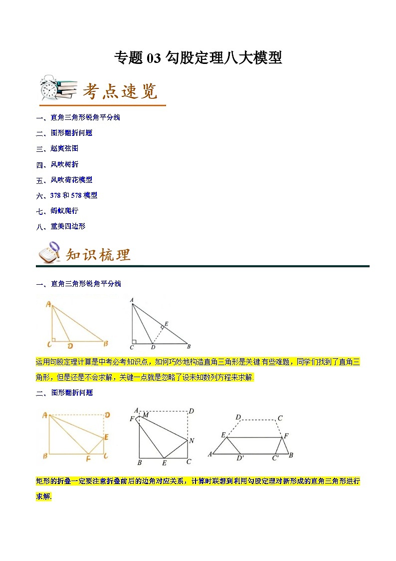 专题03勾股定理八大模-2022-2023学年八年级数学下学期期末考点大串讲（人教版）01