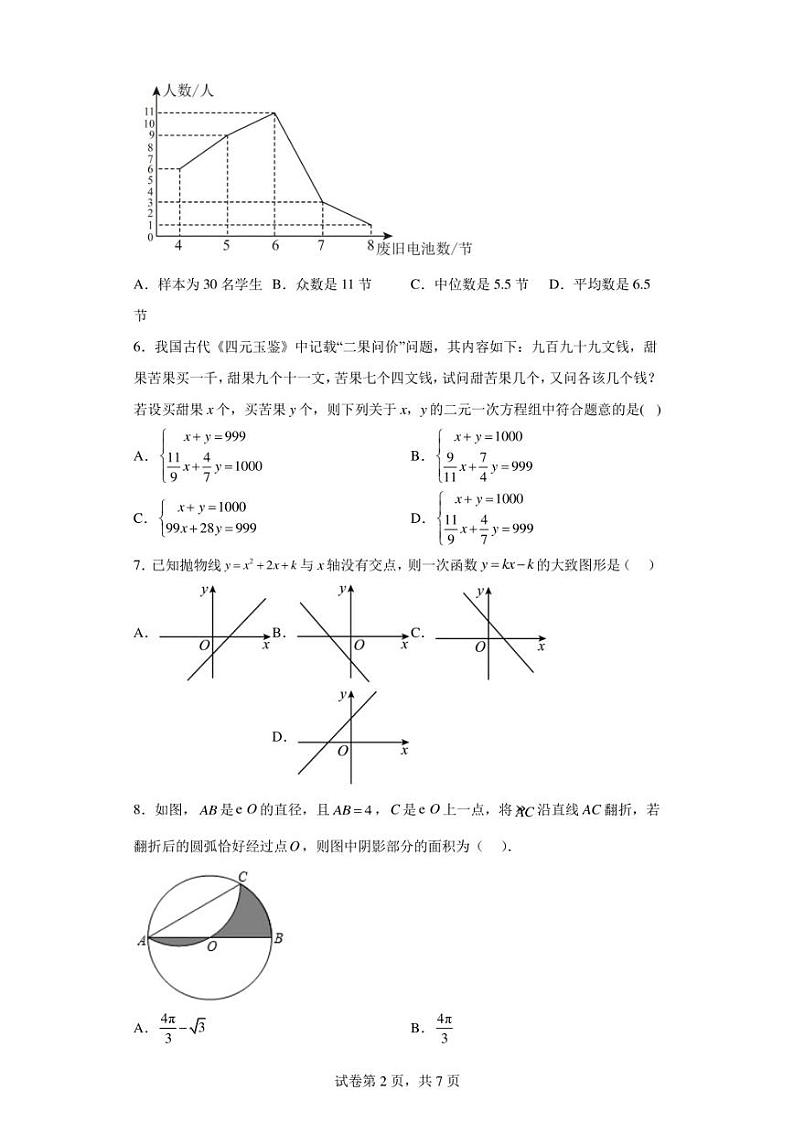 2023年宁夏吴忠市盐池县中考二模数学试题第2页