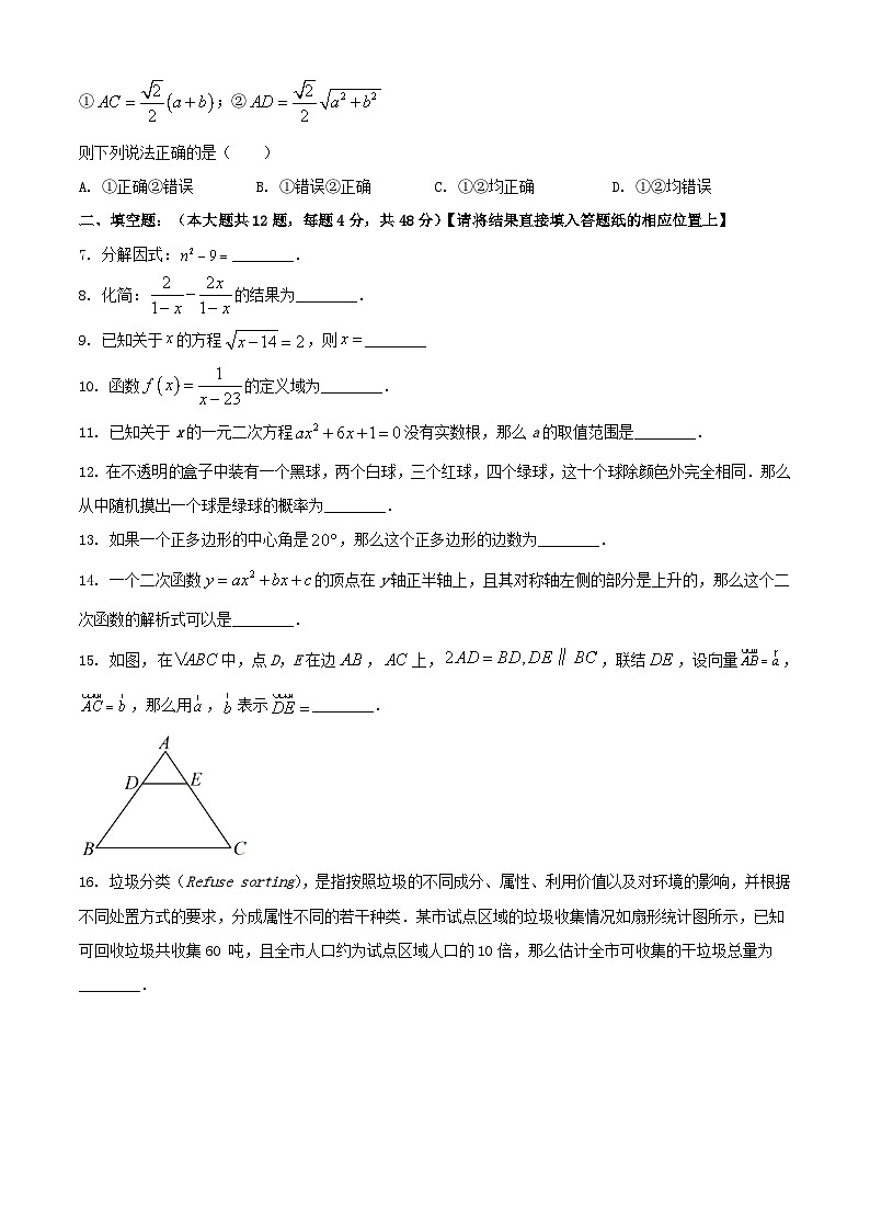 2023年上海中考数学真题（Word版附答案）第2页