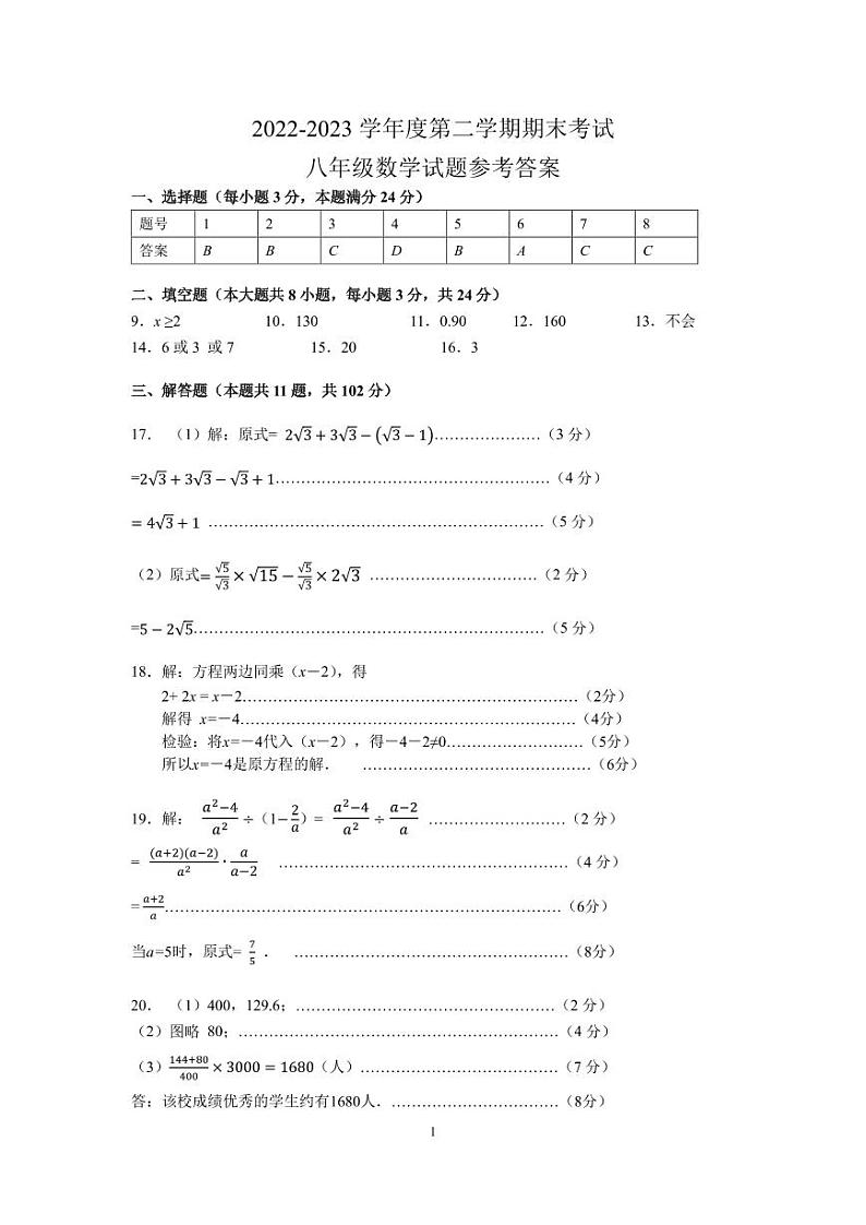 2023.06八下数学参考答案第1页