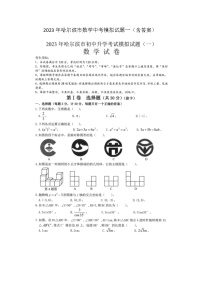 2023年哈尔滨市数学中考模拟试题一(图片版，含答案)