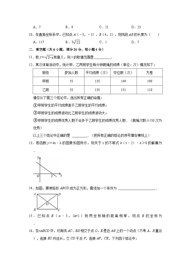 2022-2023学年人教版八年级下册数学期末复习试卷第2页